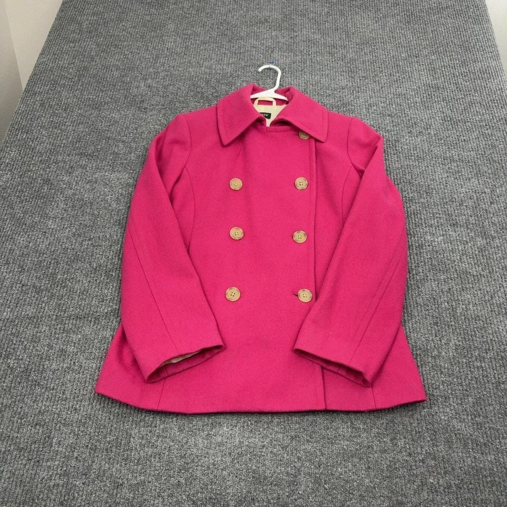 Vintage J Crew Pea Coat Womens M Pink Double Breasted Wool Blend Preppy Classic - Picture 3 of 8